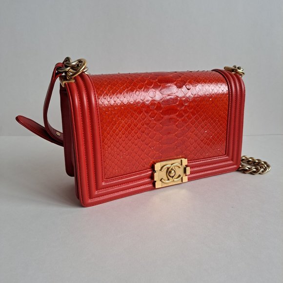 Chanel Red Python Medium Boy Flap Bag - Picture 3 of 16